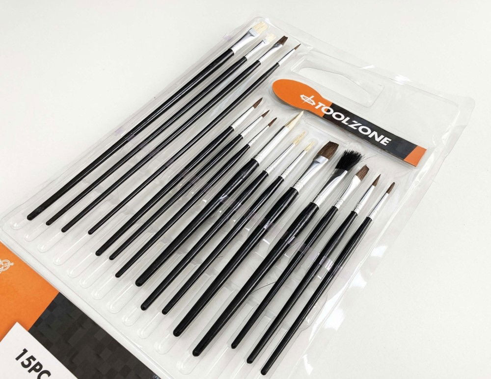 ARTIST BRUSHES 15PC ASSORTED FLAT POINTED ROUND - TOOLZONE KDPBR015