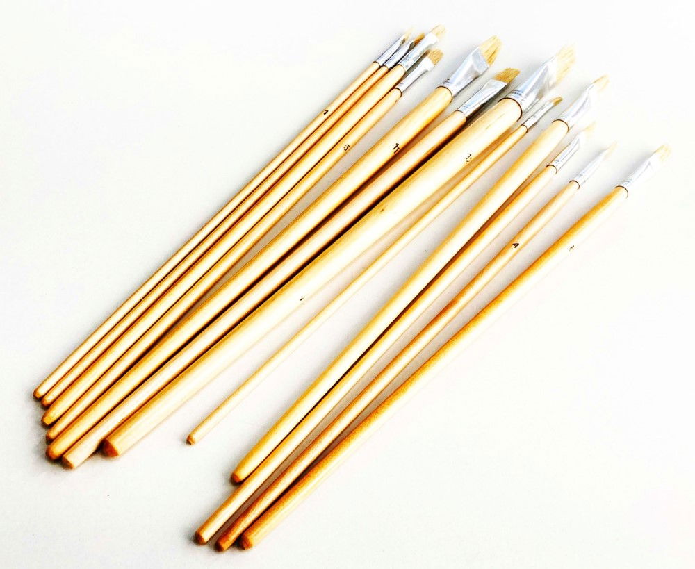 ARTIST BRUSHES 12PC JUMBO FLAT SIZES 1-12 WOOD HANDLE - TOOLZONE KDPBR017