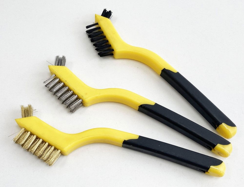 BRUSH SET 3PC 175mm PRECISION DETAIL STAINLESS STEEL NYLON BRASS - TOOLZONE KDPBR061