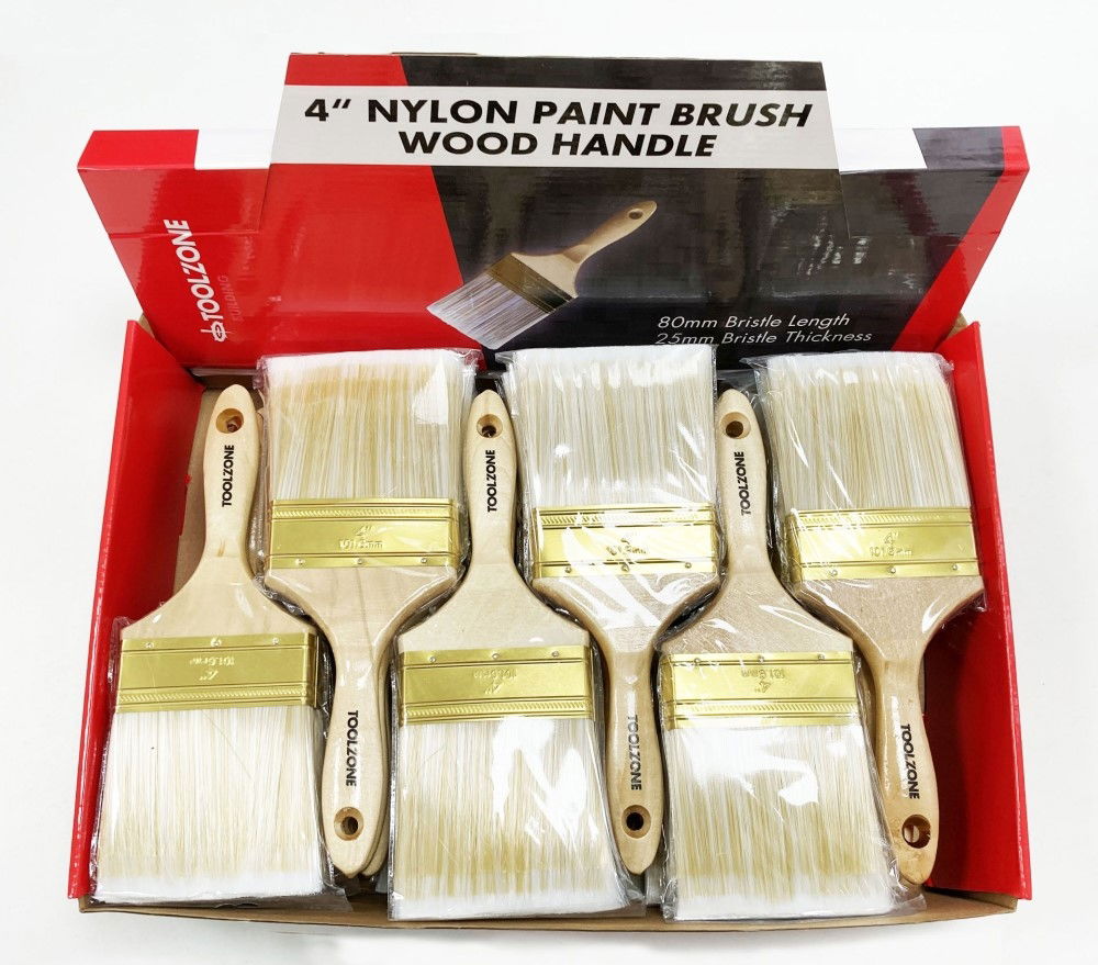 PAINT BRUSH 4 NYLON BRISTLE WOODEN HANDLE 24PC - TOOLZONE KDPDC149