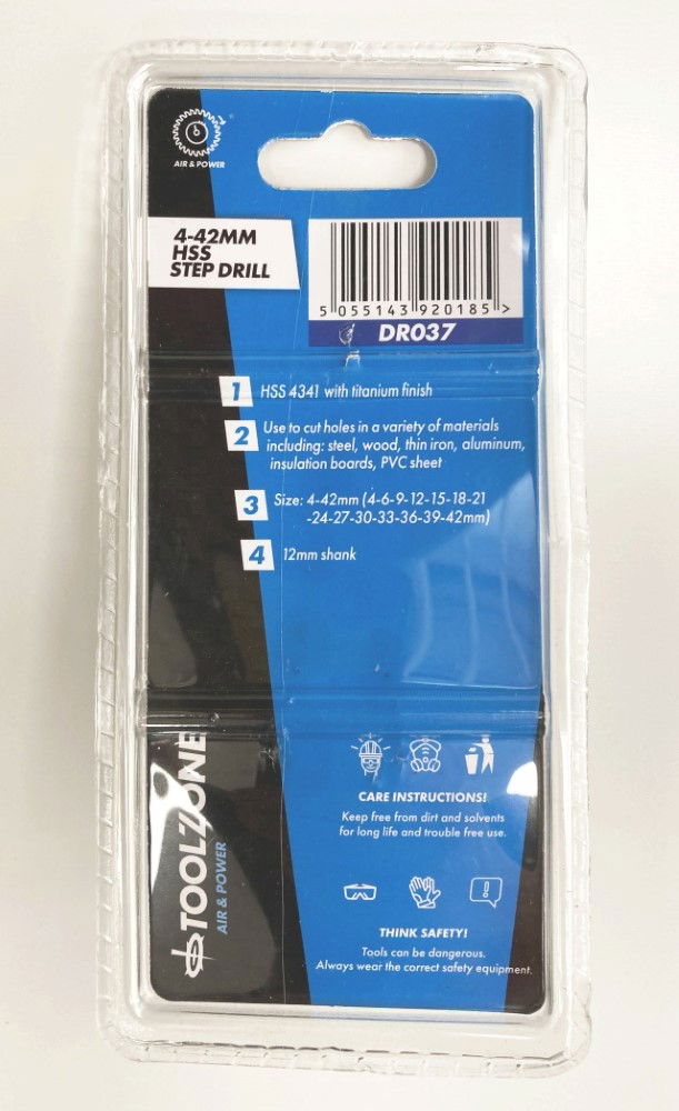STEP DRILL HSS 4-42mm 14 STEPS 10mm SHANK TITANIUM COATED - TOOLZONE KDPDR037