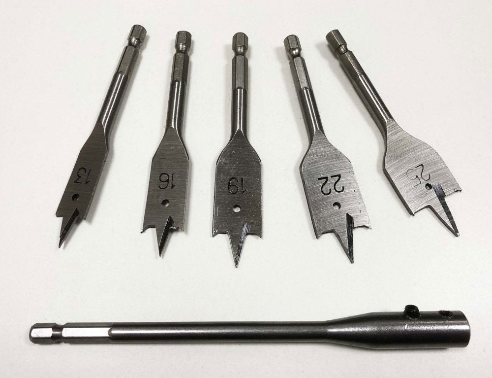 WOOD BIT SET STUBBY FLAT 7PC 100mm WITH EXTENSION AND KEY - TOOLZONE KDPDR066