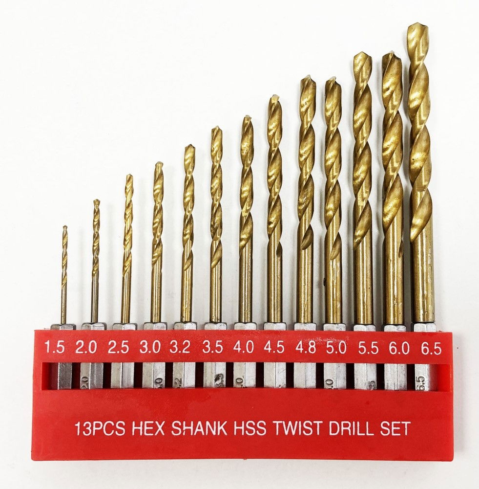 DRILL BIT SET TITANIUM COATED HEX SHANK 13PC 1.5-6.5mm - TOOLZONE KDPDR100