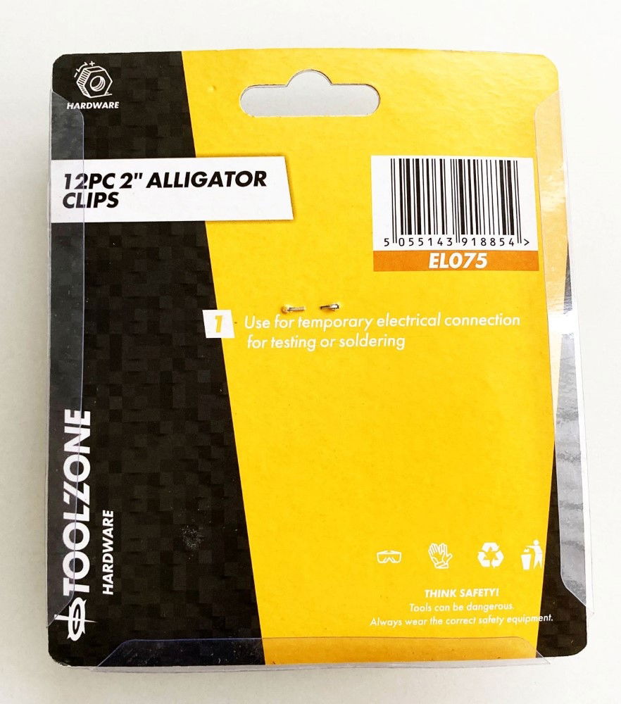 ALLIGATOR CLIPS 12PC 2 INSULATED PVC HANDLES - TOOLZONE KDPEL075
