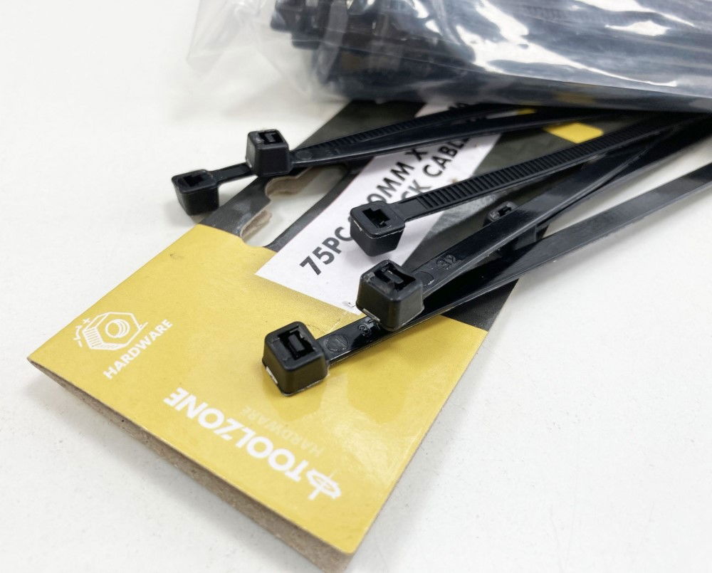 CABLE TIES 75PC 200mm x 4.5mm BLACK NYLON 40 - TOOLZONE KDPEL133