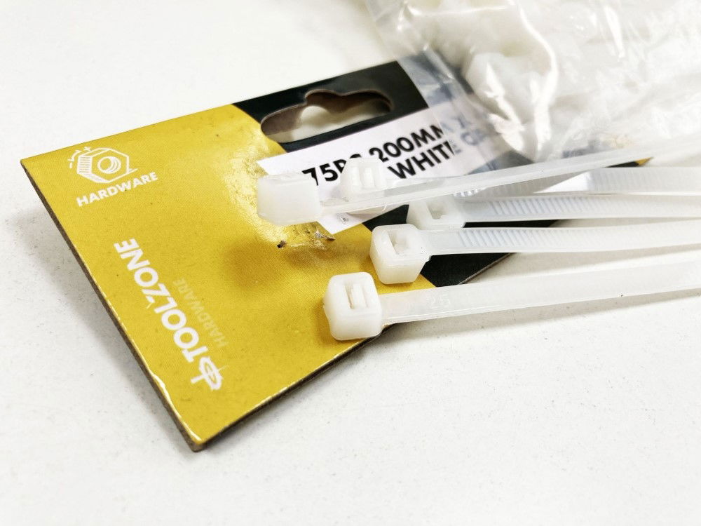 CABLE TIES 75PC 200mm x 4.5mm WHITE NYLON 40 - TOOLZONE KDPEL134