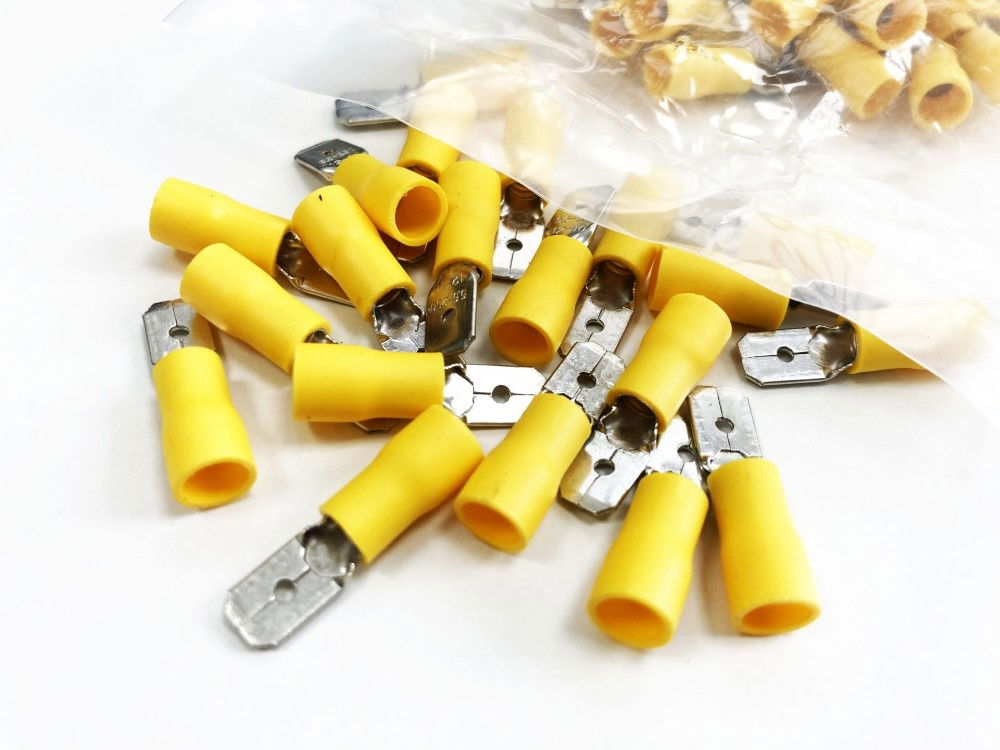 MALE TERMINALS 100PC YELLOW SEMI INSULATED 12-10 awg 6.3mm x 0.4mm - TOOLZONE KDPEL142