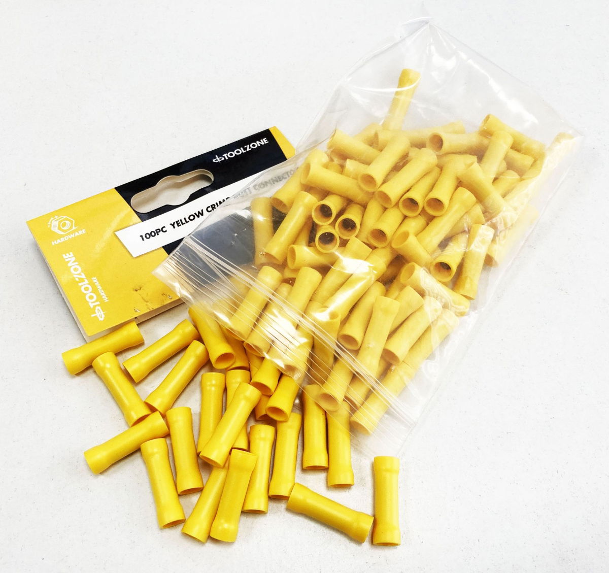 CRIMP BUTT CONNECTORS 100PC YELLOW INSULATED - TOOLZONE KDPEL145