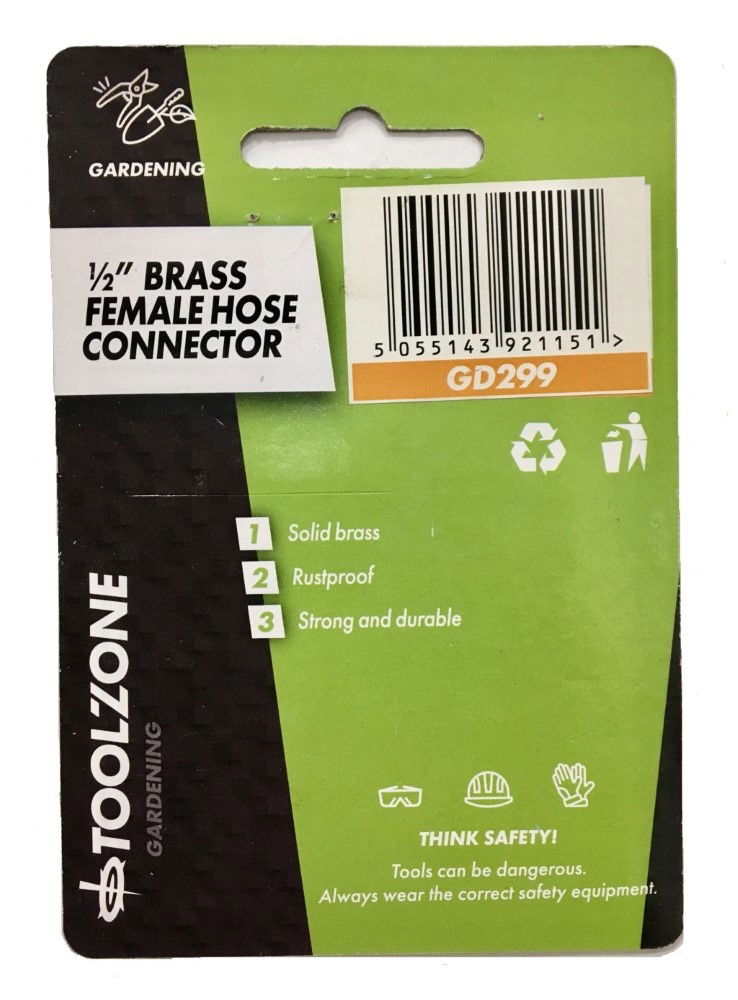HOSE CONNECTOR FEMALE SOLID BRASS - TOOLZONE KDPGD299