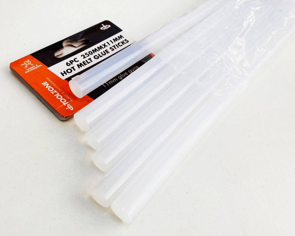 GLUE STICKS 6 PIECES 250 x 11mm FOR HOT MELT GLUE GUNS - TOOLZONE KDPGG006