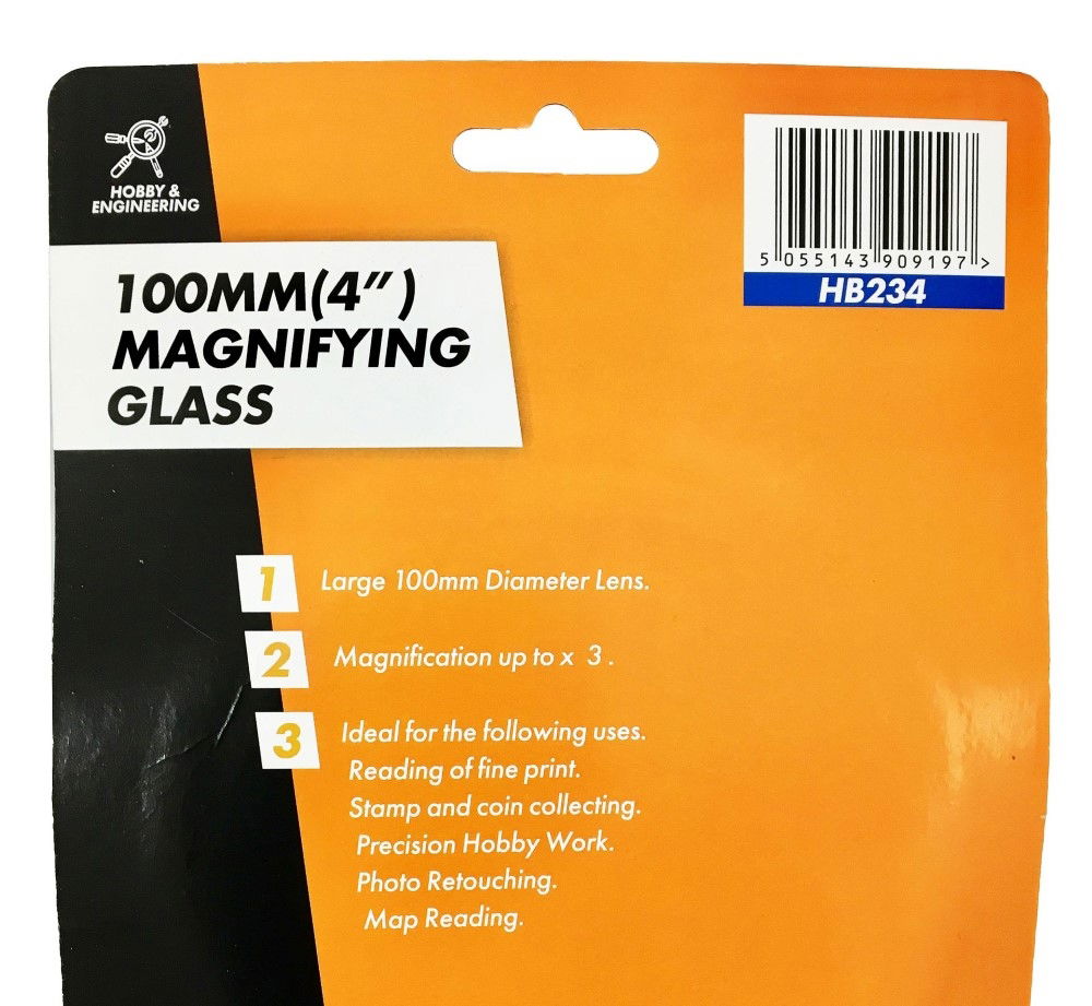 MAGNIFYING GLASS 4 100mm 3x GLASS LENS - TOOLZONE KDPHB234