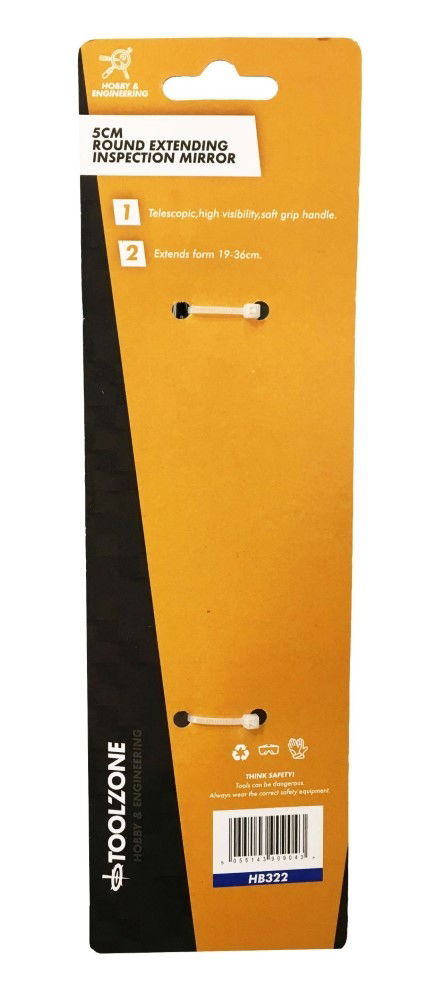 INSPECTION MIRROR ROUND 5cm TELESCOPIC EXTENDS 19-36cm - TOOLZONE KDPHB322