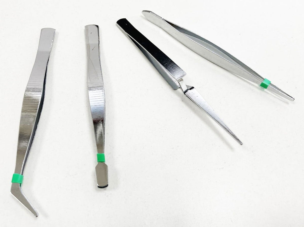 TWEEZER SET 4pc 4.5 FLAT ENDED POINTED ANGLED - TOOLZONE KDPHB324