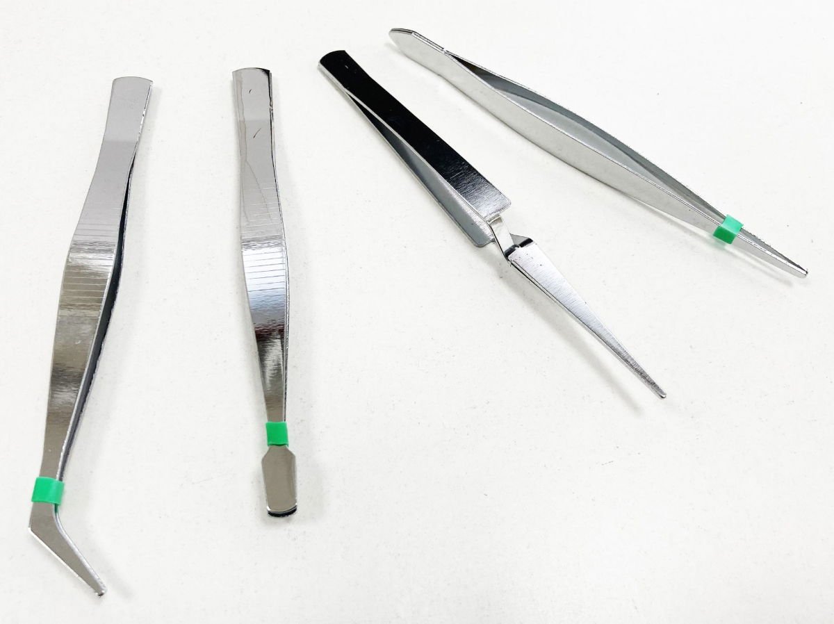 TWEEZER SET 4pc 4.5 FLAT ENDED POINTED ANGLED - TOOLZONE KDPHB324