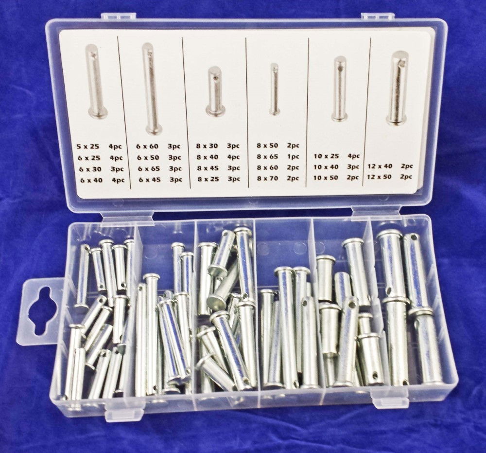 CLEVIS PINS ASSORTMENT 60pc CHROME VANADIUM ZINC PLATED VARIOUS SIZES - TOOLZONE KDPHW018