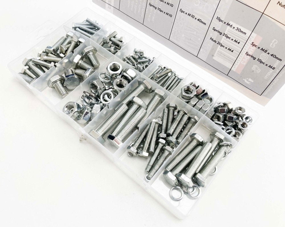 NUTS BOLTS AND WASHERS ASSORTMENT 240pc CARBON STEEL M4-M10 - TOOLZONE KDPHW042