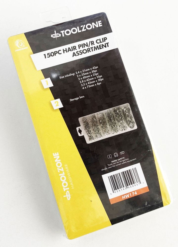 HAIR PIN R CLIP ASSORTMENT 150pc IN STORAGE BOX - TOOLZONE KDPHW174