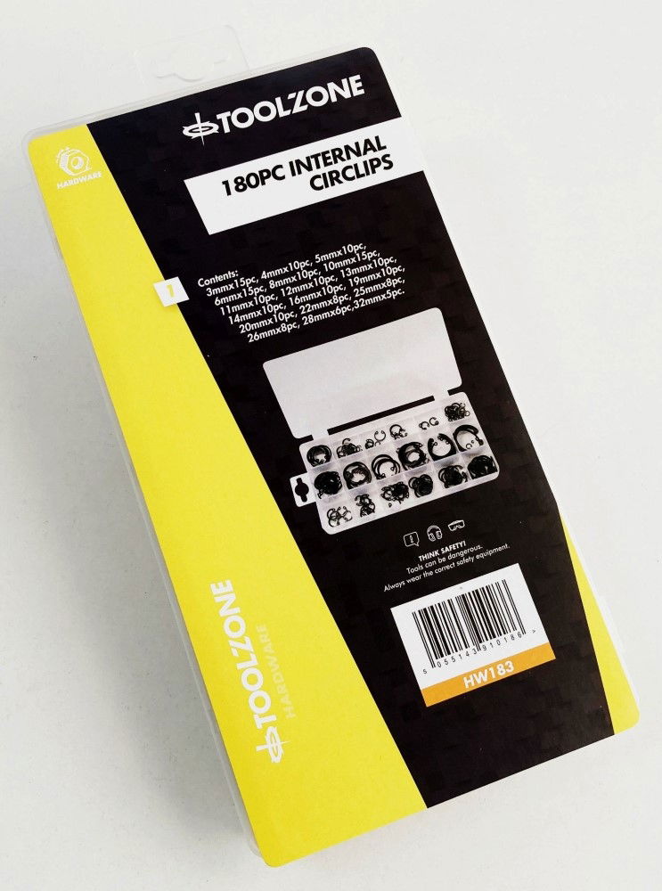 INTERNAL CIRCLIP ASSORTMENT 180pc IN STORAGE BOX - TOOLZONE KDPHW183