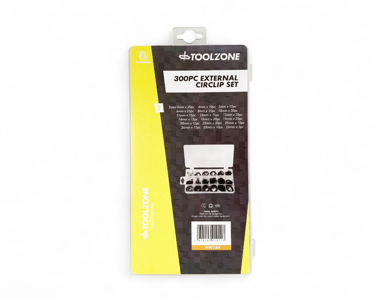EXTERNAL CIRCLIP ASSORTMENT 300pc IN STORAGE BOX - TOOLZONE KDPHW184