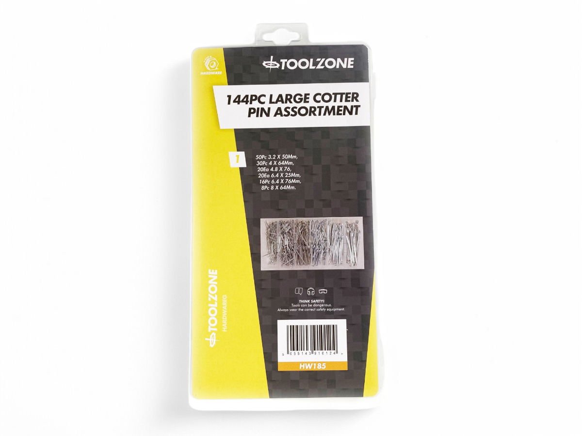 COTTER PIN ASSORTMENT LARGE 144pc IN STORAGE BOX - TOOLZONE KDPHW185