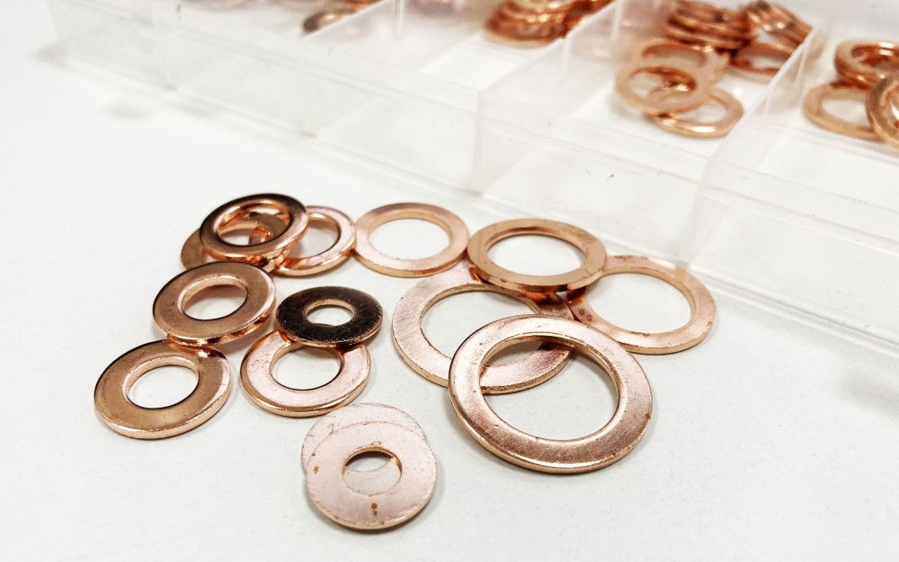 COPPER WASHER ASSORTMENT 110pc IN SLIMLINE STORAGE BOX - TOOLZONE KDPHW204