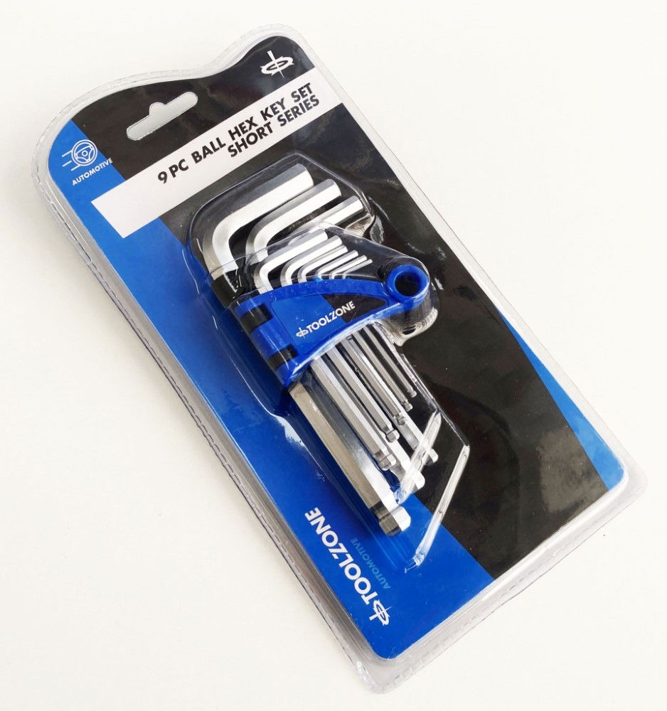 HEX KEY SET SHORT BALL END 9pc 1.5-10mm CHROME VANADIUM - TOOLZONE KDPHX013