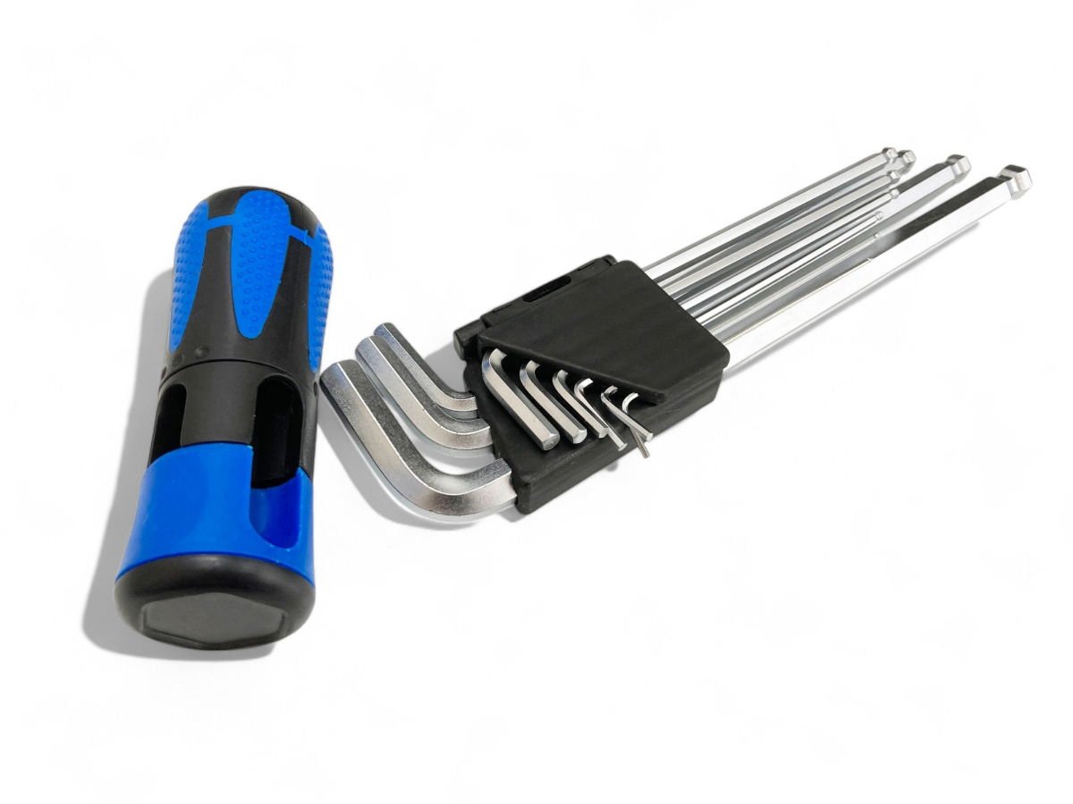 HEX KEY SET BALL END METRIC 9pc WITH HANDLE CHROME ALLOY - TOOLZONE KDPHX032