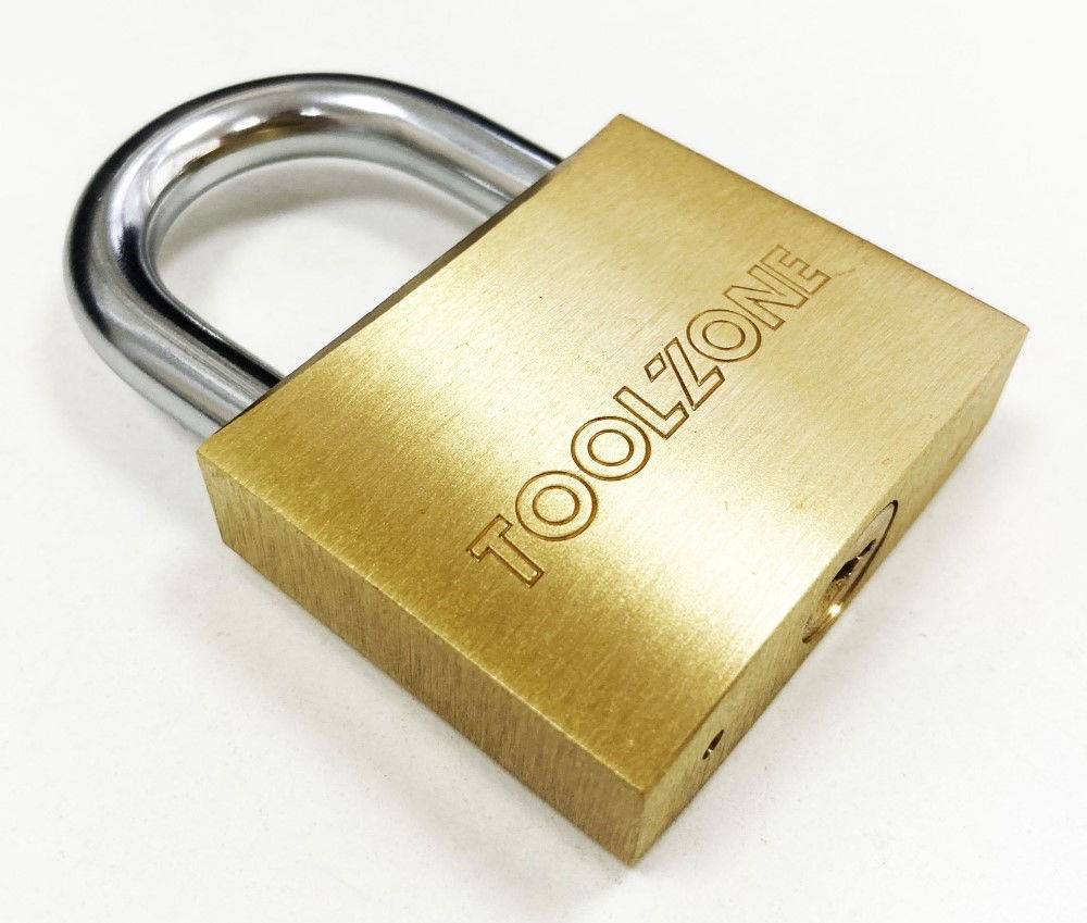 PADLOCK HEAVY DUTY BRASS 50mm WITH 3 KEYS - TOOLZONE KDPLK017