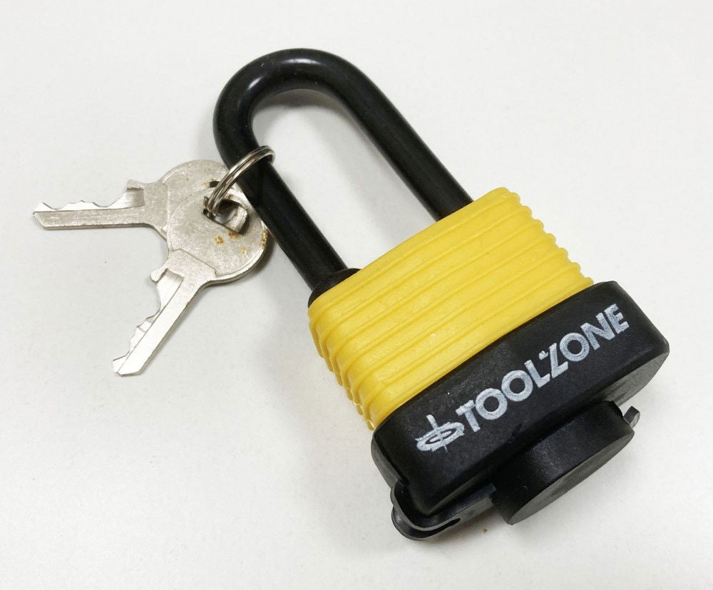 PADLOCK WATERPROOF 40mm LONG SHACKLE 6mm DIAMETER 57mm LENGTH WITH 2 KEYS - TOOLZONE KDPLK096