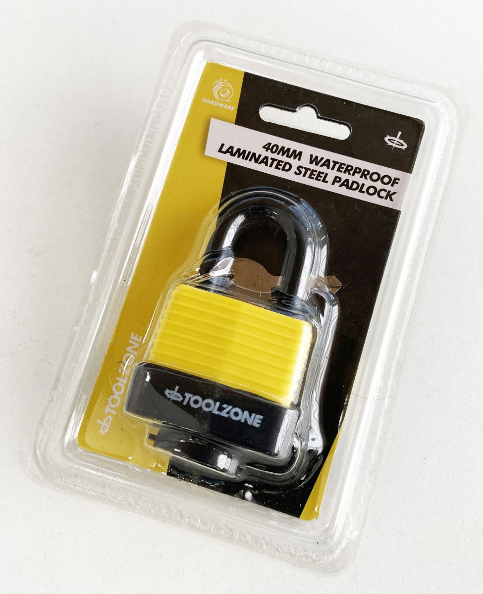 PADLOCK WATERPROOF LAMINATED 40mm 6mm SHACKLE WITH 2 KEYS - TOOLZONE KDPLK100