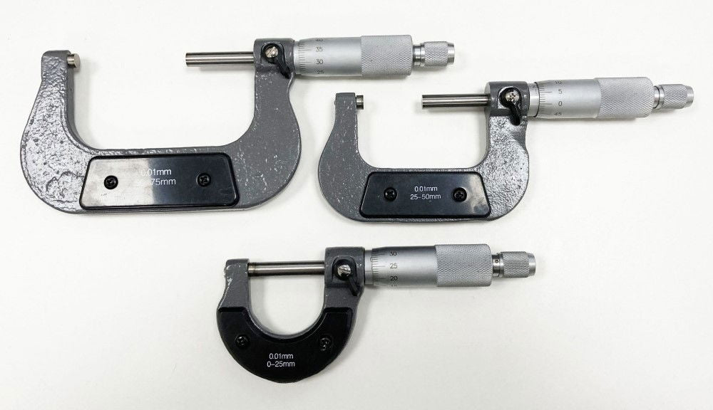 MICROMETER SET 3PC 0-75mm 0.01mm GRADUATIONS - TOOLZONE KDPMS058
