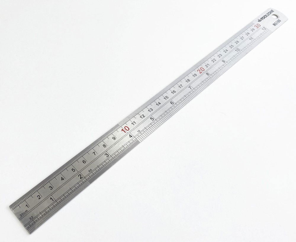 STAINLESS STEEL RULER 12 1mm THICKNESS METRIC AND IMPERIAL - TOOLZONE KDPMS100