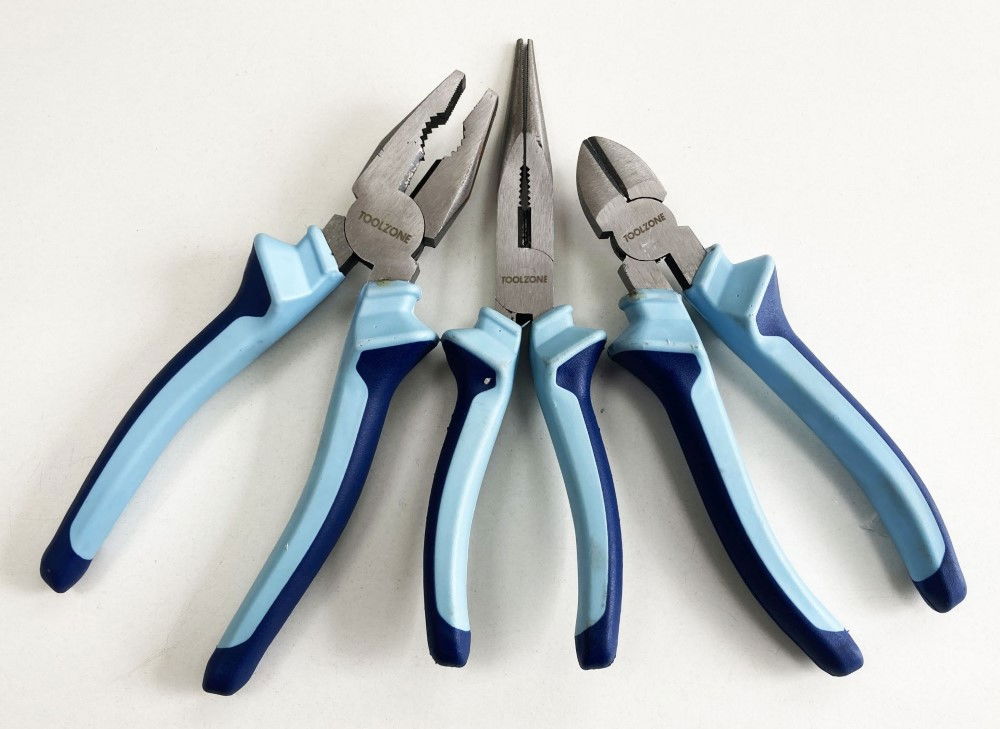 HEAVY DUTY PLIER SET 3PC 8 DROP FORGED STEEL SOFT GRIP HANDLES - TOOLZONE KDPPL140