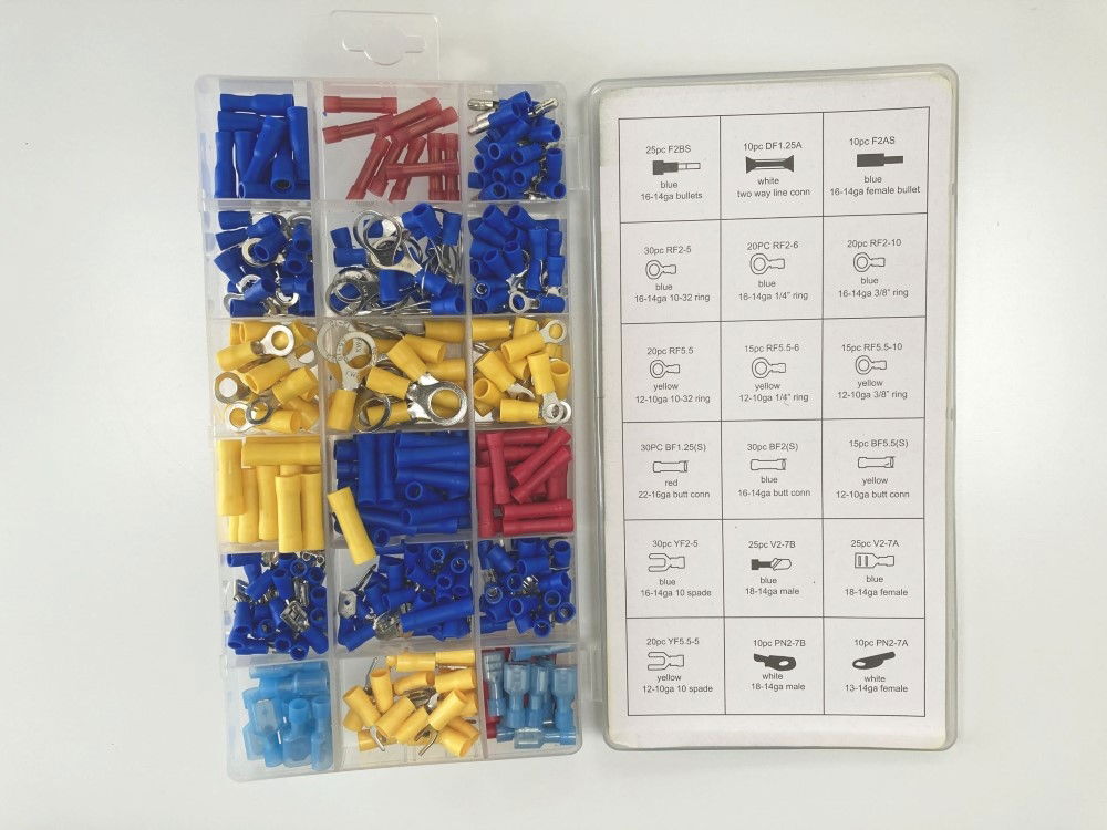 WIRE TERMINALS ASSORTMENT BOX 360PC BRASS 12-10ga 16-14ga 22-16ga - TOOLZONE KDPPL312