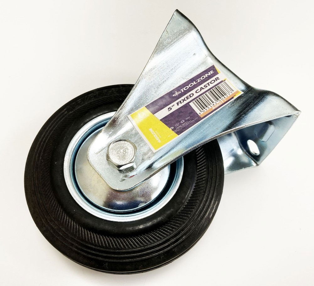 CASTOR FIXED 5 125mm RUBBER WHEEL STEEL PLATE 80kg - TOOLZONE KDPRM011