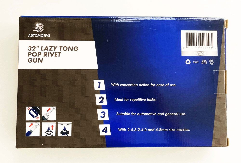 RIVETER LAZY TONG 3.2-6.4mm 3 NOZZLES - TOOLZONE KDPRV005