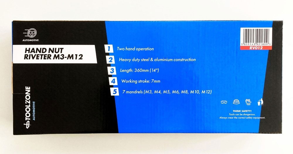 HAND NUT RIVETER M3-M12 360mm - TOOLZONE KDPRV012