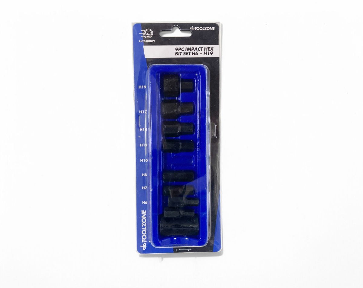 IMPACT HEX BIT SET 9PC H6-H19 1/2 DRIVE - TOOLZONE KDPSD066