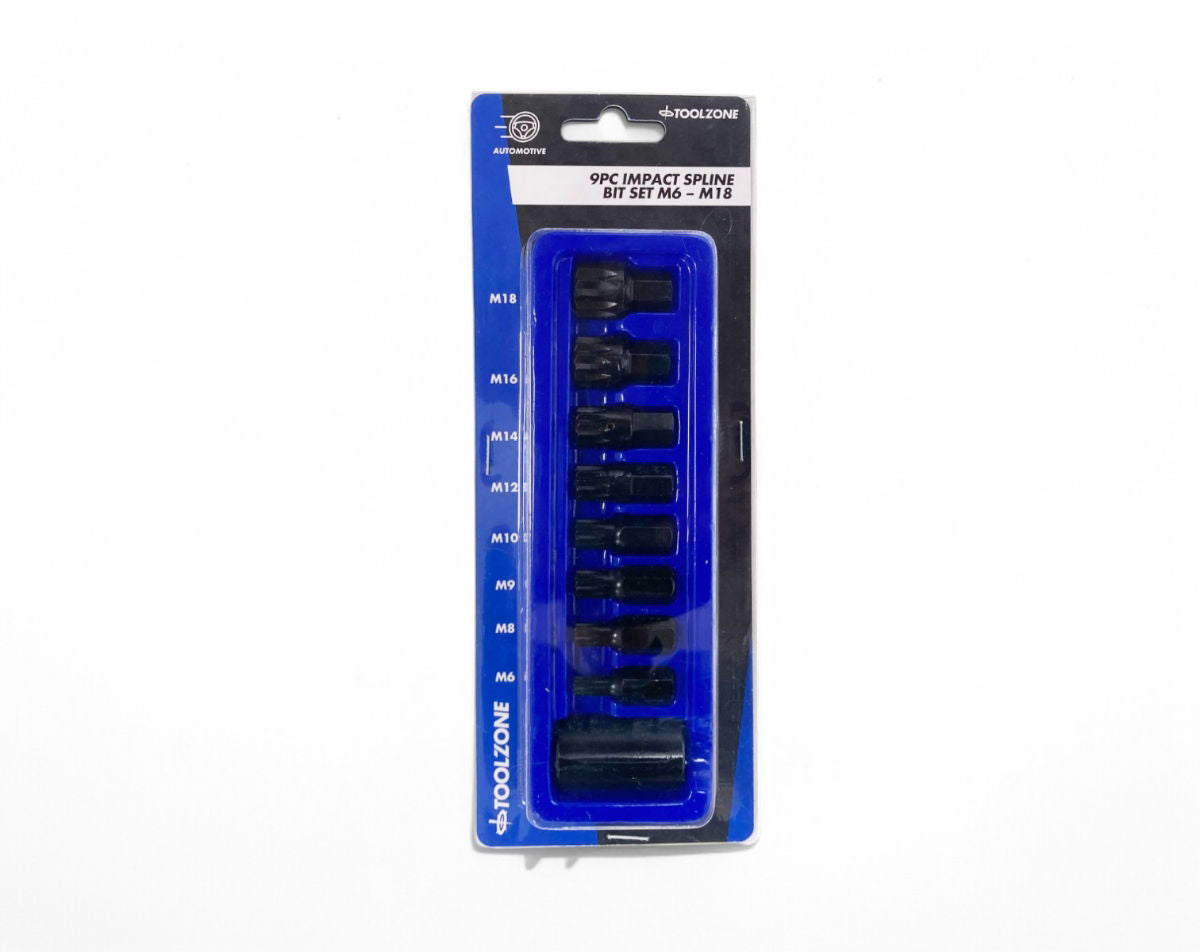 IMPACT SPLINE BIT SET 9PC M6-M18 1/2 DRIVE - TOOLZONE KDPSD067