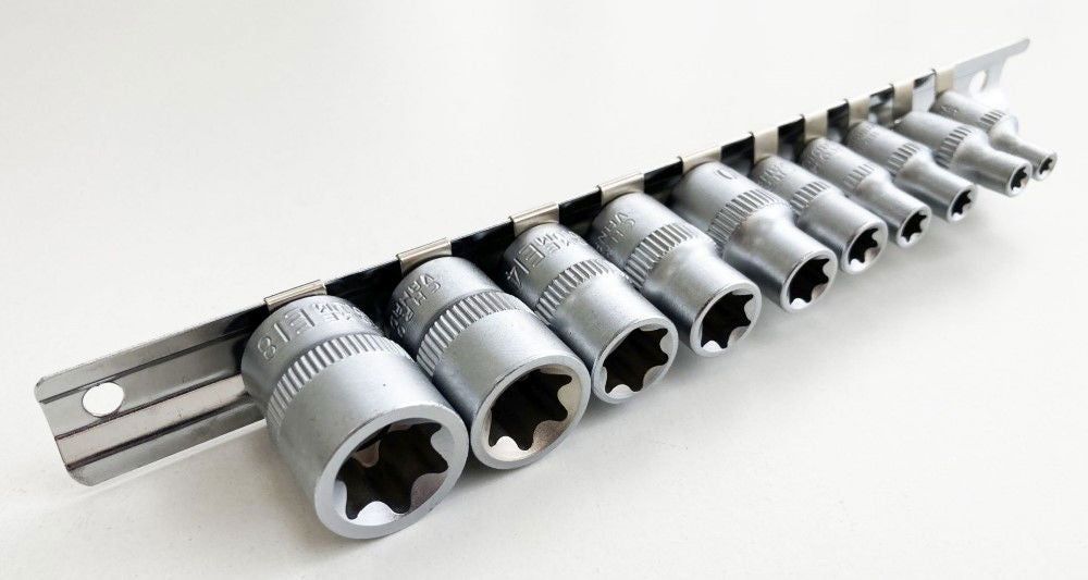 FEMALE STAR SOCKET SET 10PC 4-18mm ON RAIL - TOOLZONE KDPSD077