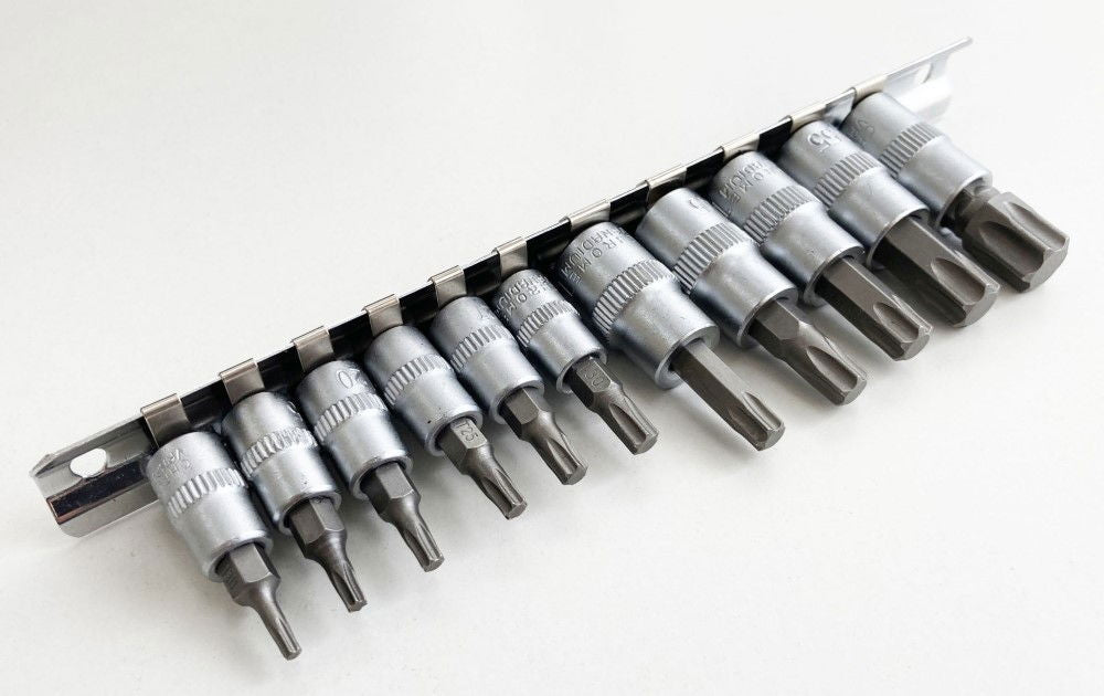 STAR BIT SOCKET SET 11PC T10-T60 ON RAIL - TOOLZONE KDPSD078