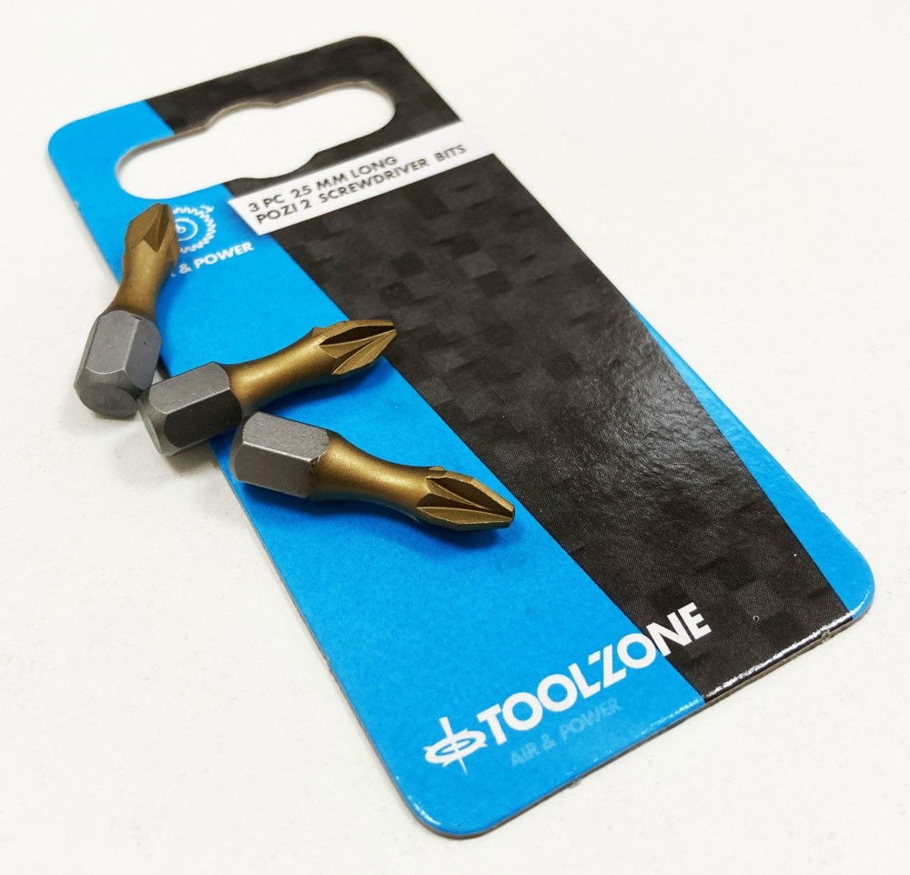 POZI BIT SET 3PC S2 PZ2 25mm 1/4 HEX - TOOLZONE KDPSD100
