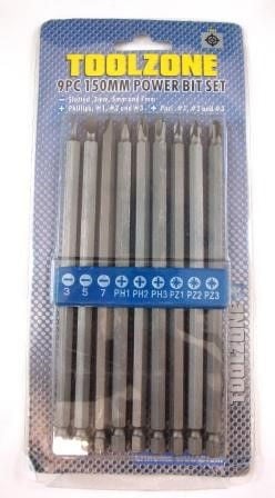 POWER BIT SET CRV 9PC 150mm SLOT 3-7mm PHILLIPS 1-3 POZI 1-3 - TOOLZONE KDPSD235