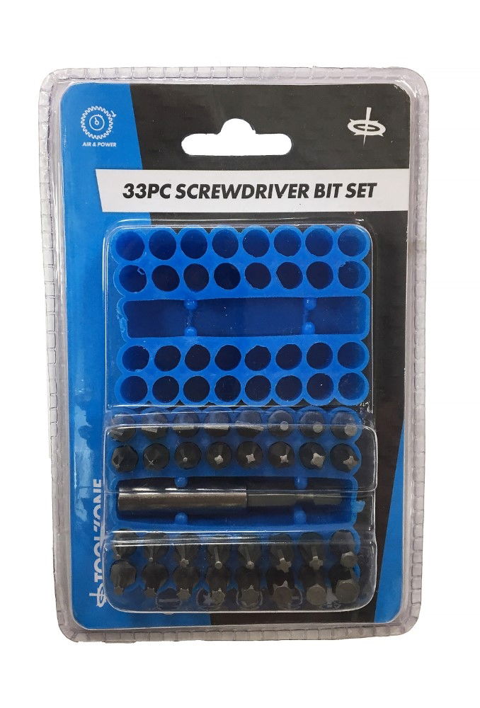 POWER BIT SET CRV 33PC WITH HOLDER SLOT 3-7mm PHILLIPS 0-3 POZI 1-3 HEX 2-6 STAR T10-T40 - TOOLZONE KDPSD236