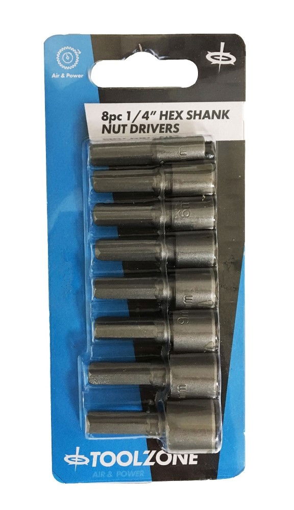 NUT DRIVER SET 8PC 1/4 HEX SHANK 5-11mm - TOOLZONE KDPSD242