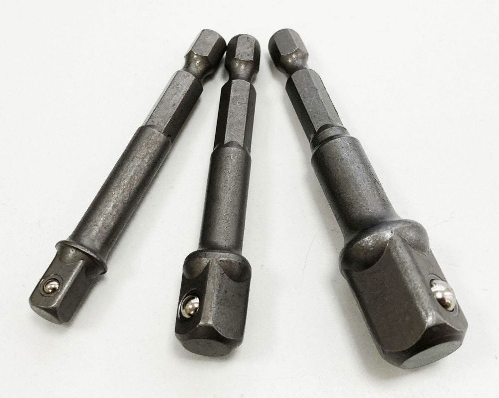 HEX POWER ADAPTOR SET 3PC 1/4 3/8 1/2 DRIVE 65mm 70mm - TOOLZONE KDPSD243