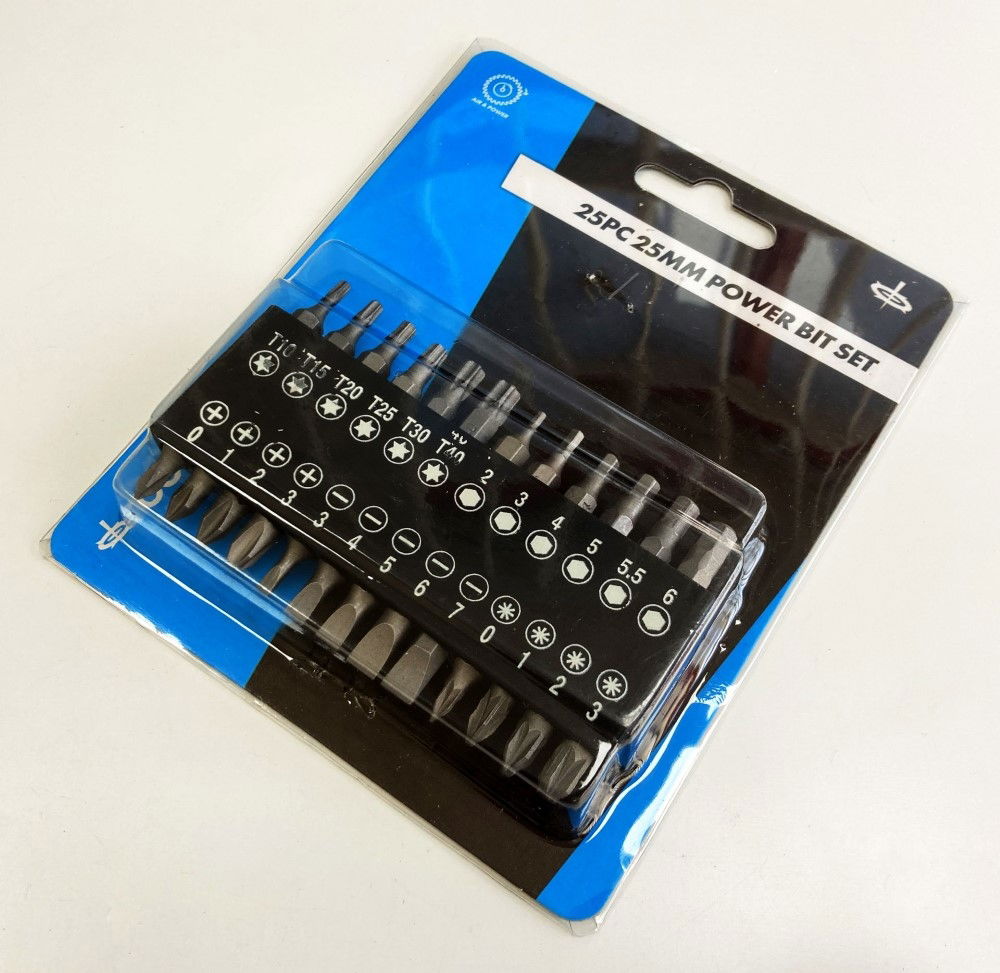 POWER BIT SET 25PC 25mm STAR T10-T40 HEX H2-H6 PH0-PH3 PZ0-PZ3 3-7mm - TOOLZONE KDPSD245