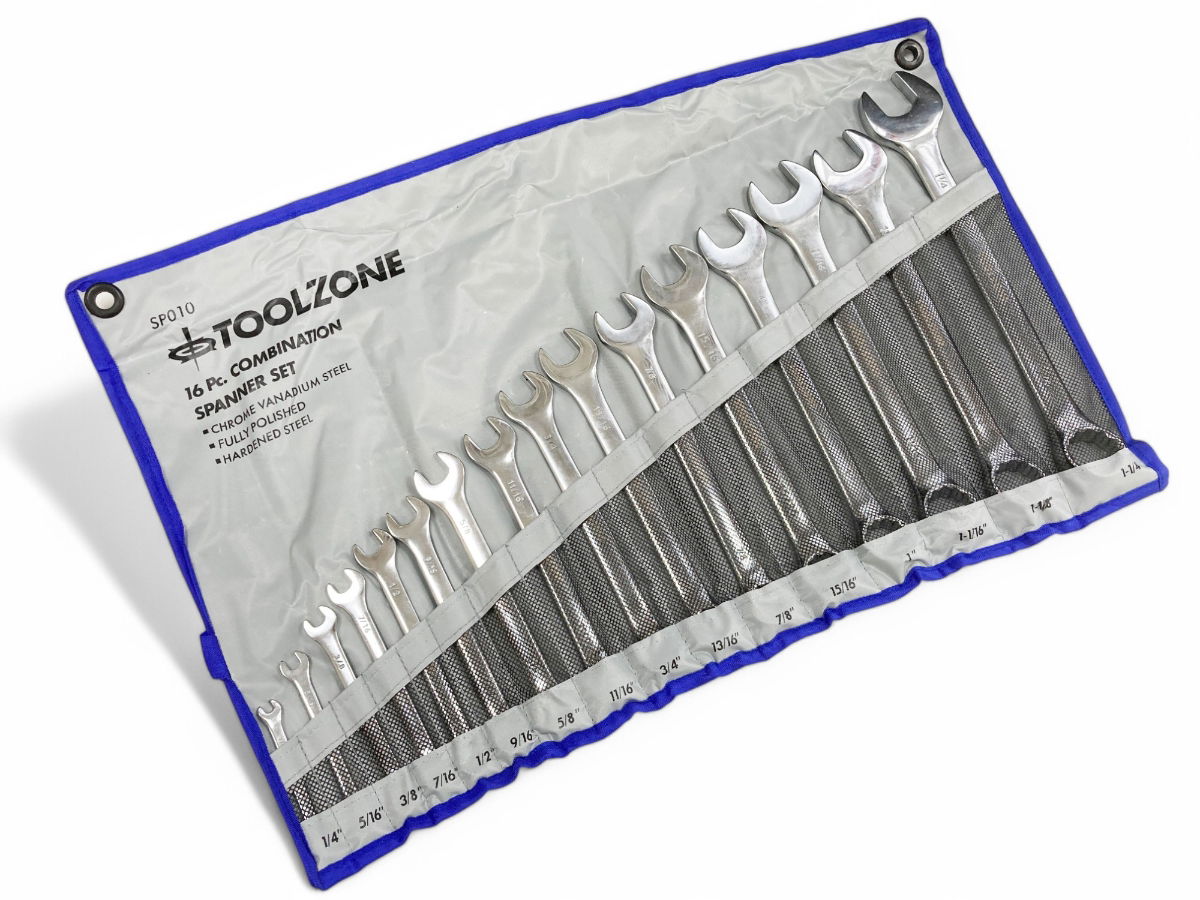 COMBINATION SPANNER SET 16PC AF CHROME VANADIUM POLISHED - TOOLZONE KDPSP010