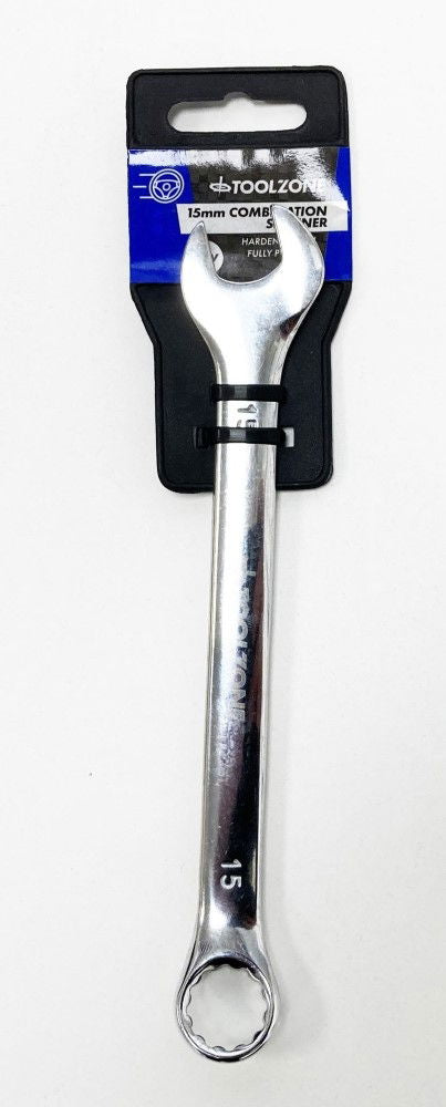 COMBINATION SPANNER 15mm CHROME VANADIUM POLISHED - TOOLZONE KDPSP018
