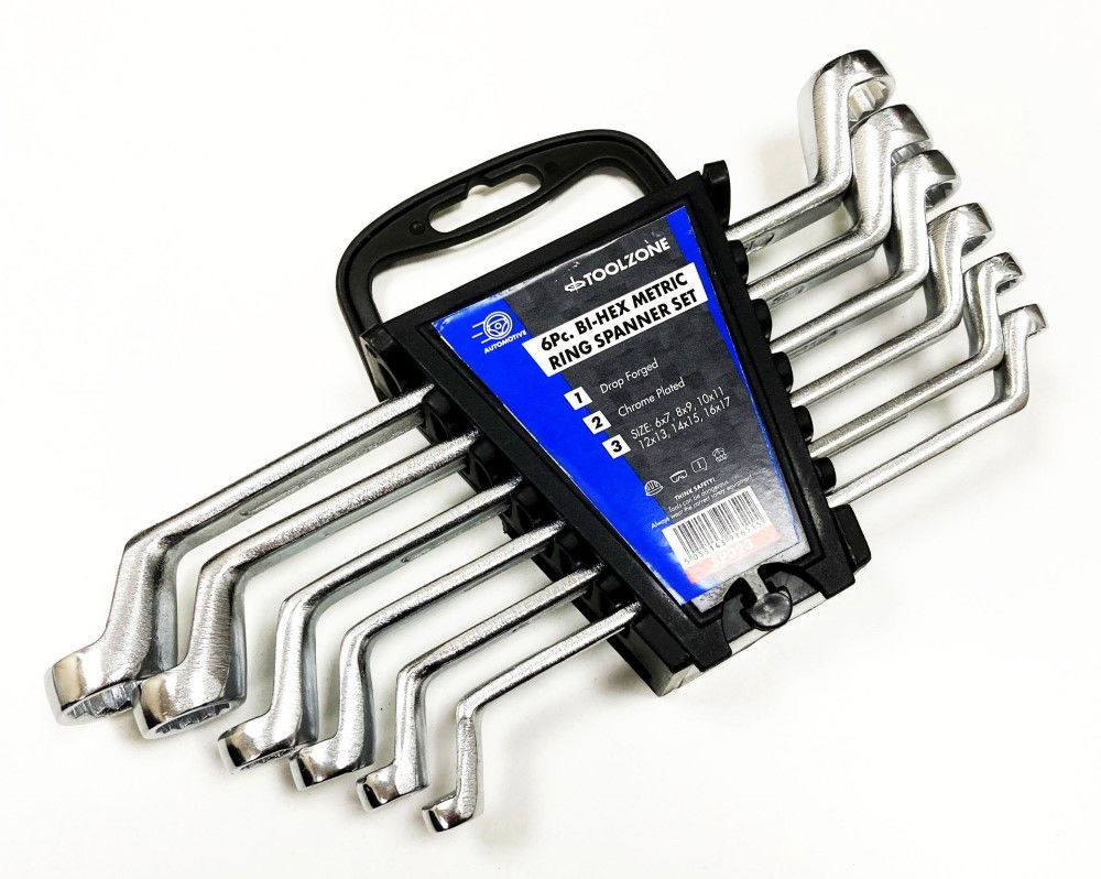 RING SPANNER SET 6PC 6x7mm TO 16x17mm DROP FORGED CHROME PLATED - TOOLZONE KDPSP023